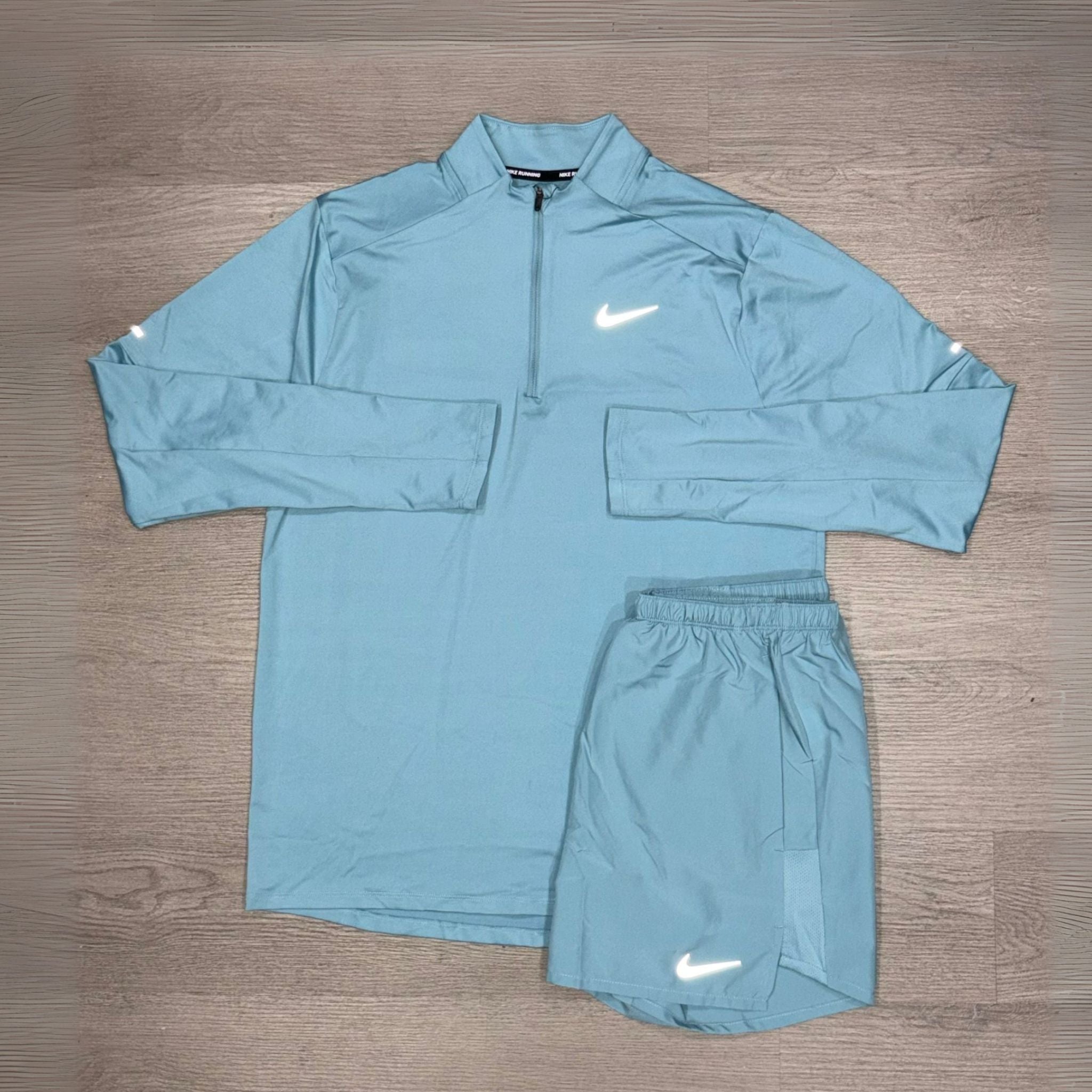 Nike Stride Denim Blue 1/4 Zip Shorts Set