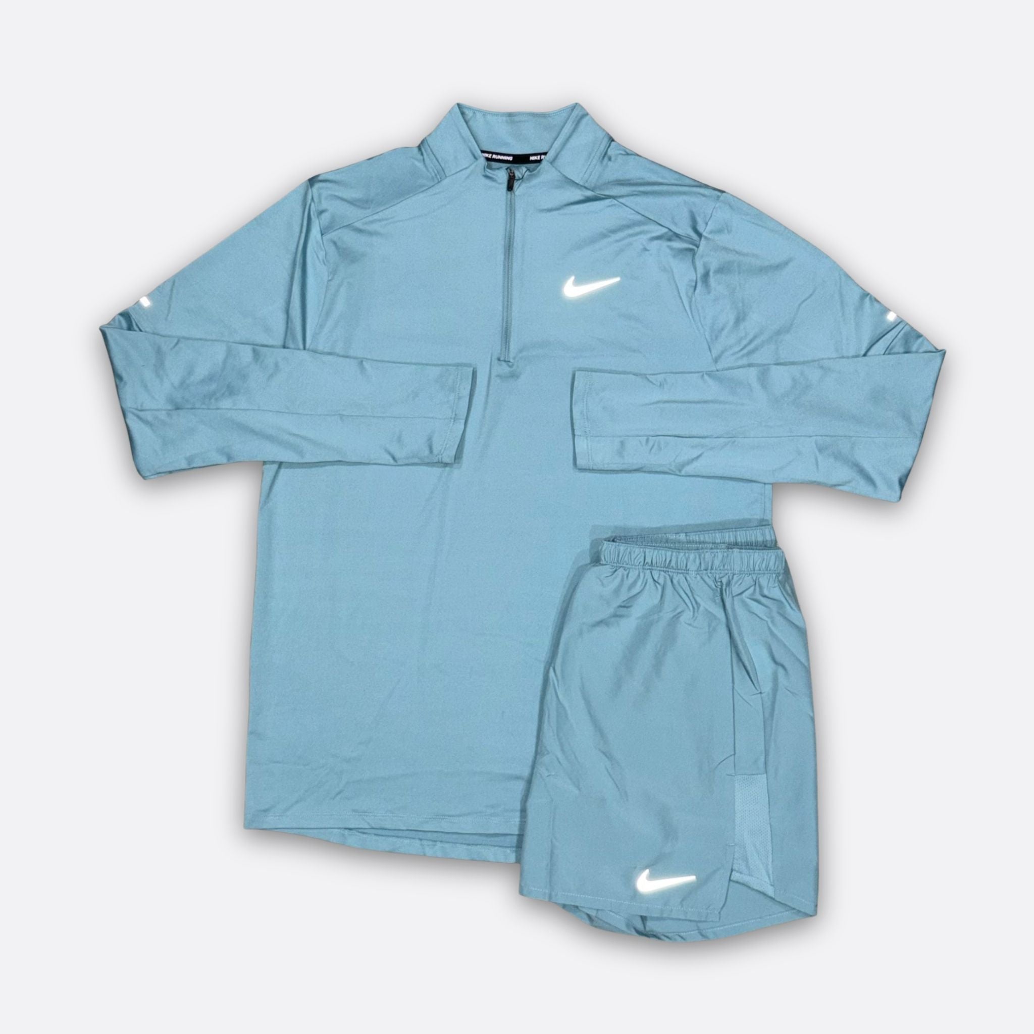 Nike Stride Denim Blue 1/4 Zip Shorts Set